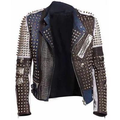 Mens Cafe Racer Rider Punk Studded Jacket