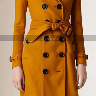 Anne Hathaway Chic Yellow Trench Coat