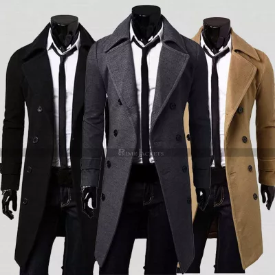 Men's Double Breasted Casual Slim Fit Trench Blazer Coat