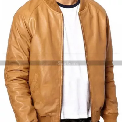 Slimfit Ribbed Collar Brown Bomber Jacket