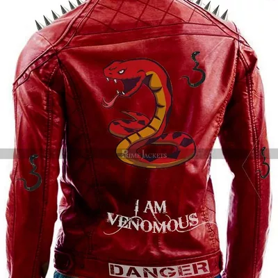 Men's Motorcycle Last Bite I Am Venomous Red Leather Jacket