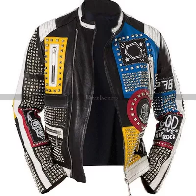 Men Nip Rock Motorcycle Studded Jacket