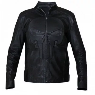 Punisher Skull Black Biker Leather Jacket