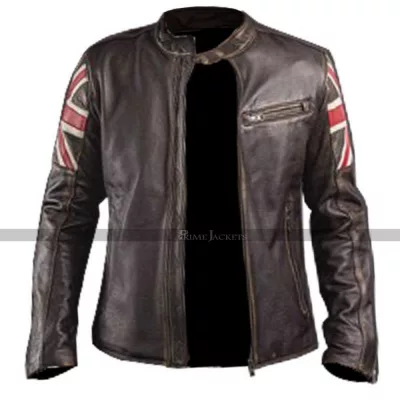 The United Kingdom Flag Cafe Racer Leather Jacket
