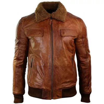 Men's Vintage G1 Aviator Rust Tan Brown Biker Leather Jacket