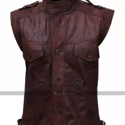 Men's Chocolate Brown Distressed Biker Leather Vest
