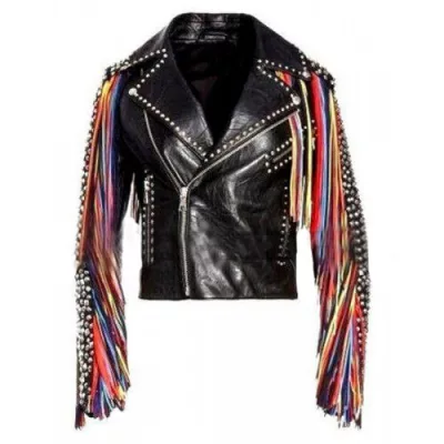 Ladies Stud & Fringe Leather Jacket