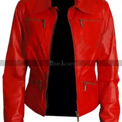 Red Women's Slim Fit Motorcycle Leather Jacket