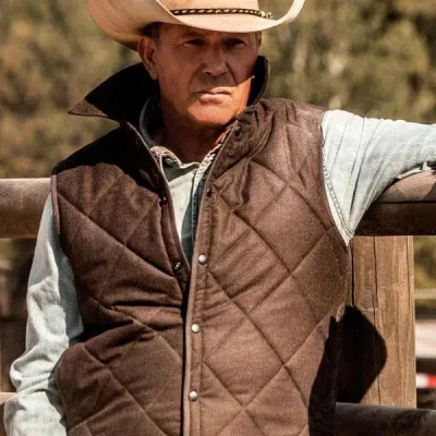 Yellowstone Kevin Costner John Dutton Brown Quilted Vest